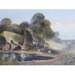 Large oil painting on canvas depicting 19thC rural scene with figures,