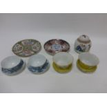 Two pairs of Chinese tea/rice bowls with saucers, with character marks,
