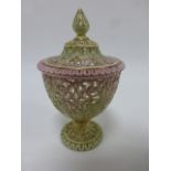 19thC Royal China Works Worcester pierced pot with cover,