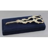 C. ROBATHAN & SON A PAIR OF MILLENNIUM SILVER GRAPE SCISSORS of Victorian design with cast