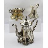 K. ANDERSON A GOTHIC REVIVAL THREE-PIECE SILVER PLATED COFFEE SET, comprising pot, milk jug and