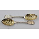 WILLIAM THEOBALDS & ROBERT METCALFE ATKINSON A PAIR OF EARLY VICTORIAN SILVER BERRY SPOONS, having