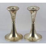 A PAIR OF SILVER CANDLESTICKS of tapering form with knopped stems, Birmingham 1938, 18cm high