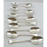 A MATCHED SET OF ELEVEN SILVER DESSERT SPOONS comprising; eight Richard Crossley spoons, London