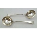 RICHARD CROSSLEY A PAIR OF GEORGE III SILVER SAUCE LADLES, London 1789, both with hound head crests,