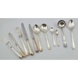 ROBERTS & BELK A SUITE OF EPNS TABLE CUTLERY comprising 12 of each; table knives, table forks,