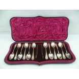 ACKROYD RHODES, MANOAH RHODES & SONS LTD. A LATE VICTORIAN SET OF TWELVE SILVER TEASPOONS AND A PAIR