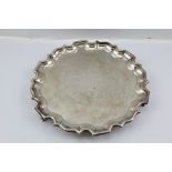 WILLIAM AITKEN AN EDWARDIAN CHIPPENDALE STYLE SILVER SALVER, having applied half round wire pie-