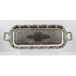 E. LECLERE A SHEFFIELD PLATE TWO-HANDLED TRAY, having cast acanthus handles, cast fruiting vine rim,