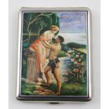 AN AUSTRO-HUNGARIAN SILVER AND ENAMEL CIGARETTE CASE, the cover decorated with classical figures