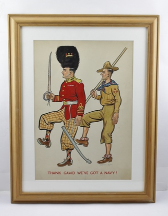 NORMAN PETT (1891-1960) "Thank gaud we've got a Navy", a war time caricature, a Watercolour,