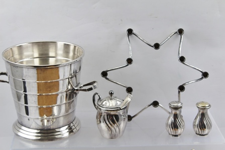 A DANISH SILVER PLATED TAPER STICK HOLDER of star form, together with a silver plated ICE BUCKET, - Image 2 of 4