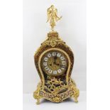 A LOUIS XV STYLE BOULLE WORK MANTEL CLOCK, tortoiseshell and brass marquetry inlaid case with gilt