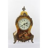 A LOUIS XV STYLE MANTEL CLOCK, VERNIS MARTIN type decoration, depicts a young couple in 18th Century