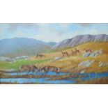 RALSTON GUDGEON, RSW "October in the Hills" Red deer depicting Stags rutting, Oil on board,