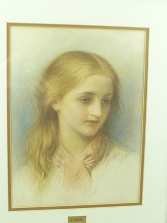 E. TAYLOR Portrait of a Girl wearing a pink scarf, a Watercolour painting, 35cm x 26cm, mounted - Image 2 of 2