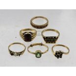 SIX LADY'S DRESS RINGS, five marked 9ct gold, all stone set, various sizes