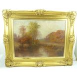 M. GROVES "Moseley Pool", Oil painting on canvas, signed, 40cm x 55cm, in ornate gilt frame