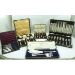 A QUANTITY OF CASED SILVER PLATE includes; fish servers, fish eaters etc.