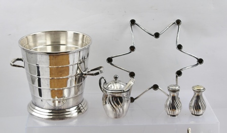 A DANISH SILVER PLATED TAPER STICK HOLDER of star form, together with a silver plated ICE BUCKET, - Image 3 of 4