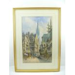 C.J. KEATS R.B.A. (b.1867) "Rouen", Watercolour painting, street scene with figures and market