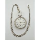 A VICTORIAN SILVER POCKET WATCH having a white enamel dial with Roman numerals, case London 1891,