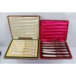YATES BROS A SET OF SIX SILVER PISTOL GRIP HANDLED TEA KNIVES Sheffield 1911, cased and ANOTHER