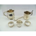 A SELECTION OF SILVER, comprising two Christening mugs, one baluster engraved "Ashley", the other "