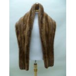 A FUR STOLE (possibly Musquash) with foldover neck edge, approx 180cm long