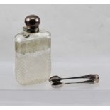 JAMES DIXON & SONS A SILVER PLATED, SCREW CAPPED SPIRIT FLASK, having hobnail cut glass body with