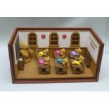 HERMANN (GERMANY) TEDDY BEAR SCHOOL CLASSROOM - in glazed display cabinet (removable glass) 30cm