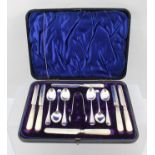 HARRISON BROTHERS & HOWSON A LATE VICTORIAN CASED SILVER TEA TIME SET, comprising six teaspoons, six