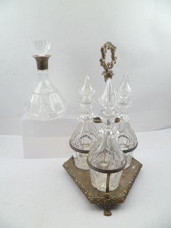 PREECE AND WILLISCOMBE A SILVER COLLARED FACET CUT GLASS DECANTER of mallet form with stopper,