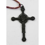 A CIRCA 1900 BRONZED CRUCIFIX, Madonna and Child verso, 8cm high, on ring suspension and