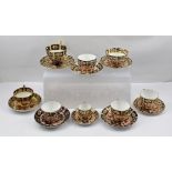 SEVEN VARIOUS ROYAL CROWN DERBY IMARI PATTERNED PORCELAIN TEA CUPS AND SAUCERS, and a COFFEE CAN AND