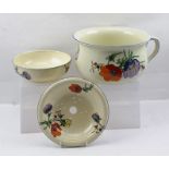 A "WILKINSON" HONEYGLAZE "JAPONICA" PATTERN POTTERY CHAMBER POT and SPONGE BOWL with liner