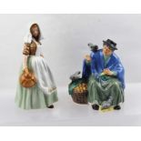 TWO ROYAL DOULTON FIGURINES; "Tuppence a Bag" HN2320, 13cm and "The Milkmaid" HN2057, 17cm