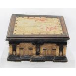 A FLEMISH PART 17TH CENTURY, PROBABLY MALINES, EBONISED WOOD AND CARVED ALABASTER TABLE CASKET,