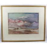 20TH CENTURY WATERCOLOUR PAINTING "Dessert Landscape with Camel Train", monogrammed V.H.B., 37cm x