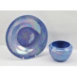 TWO PIECES OF RUSKIN POTTERY BLUE LUSTRE, to include one shallow dish and one bowl, each having