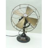 AN ORIGINAL "VERITY'S OF BIRMINGHAM" 12" ORBIT TABLE/WALL MOUNTABLE ELECTRIC FAN, having brass