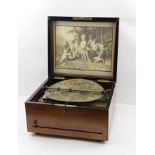 A WALNUT CASED "SYMPHONIUM", possibly German, circa 1900, the hinged lid has a print of putti to the