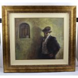 HAMISH BLAKELY "Every Woman Likes a Bad Boy", man wearing a trilby hat in a cell, Oil painting on