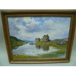 S.J. ANDREWS A lakeside fortification being Eilean Donan Castle, a 20th century Oil on canvas,