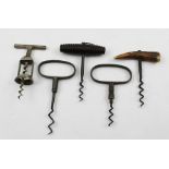 A "MONOPOL" WINE BOTTLE OPENER, a stag antler tip handled CORKSCREW, two "grab handle" CORKSCREWS,