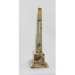 A LATE 19TH CENTURY DESK TOP THERMOMETER, of obelisk form, mother-of-pearl panelled, with engraved