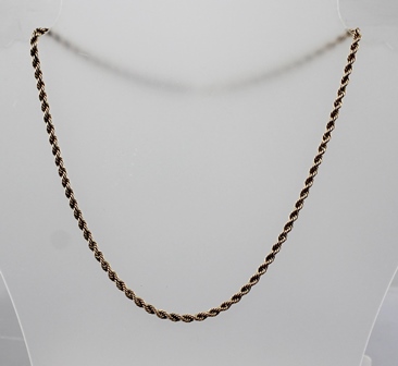 A 9CT GOLD ROPE CHAIN NECKLACE with bolt ring clasp