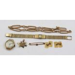 A 9CT GOLD LADY'S WRIST WATCH, a 9ct gold cased WATCH, a pair of 9ct gold CUFFLINKS, a 9ct gold