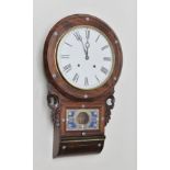 A LATE 19TH CENTURY AMERICAN ROSEWOOD CASED DROP DIAL 8-DAY WALL CLOCK, the 29cm dial with Roman