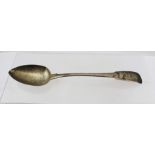 A VICTORIAN IRISH SILVER BASTING SPOON, possibly by James Scott, "fiddle" pattern, engraved crown